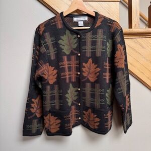 VTG Crystal Kobe Cardigan Sweater M‎ Forest Plaid Lagenlook Preppy Dark Academia